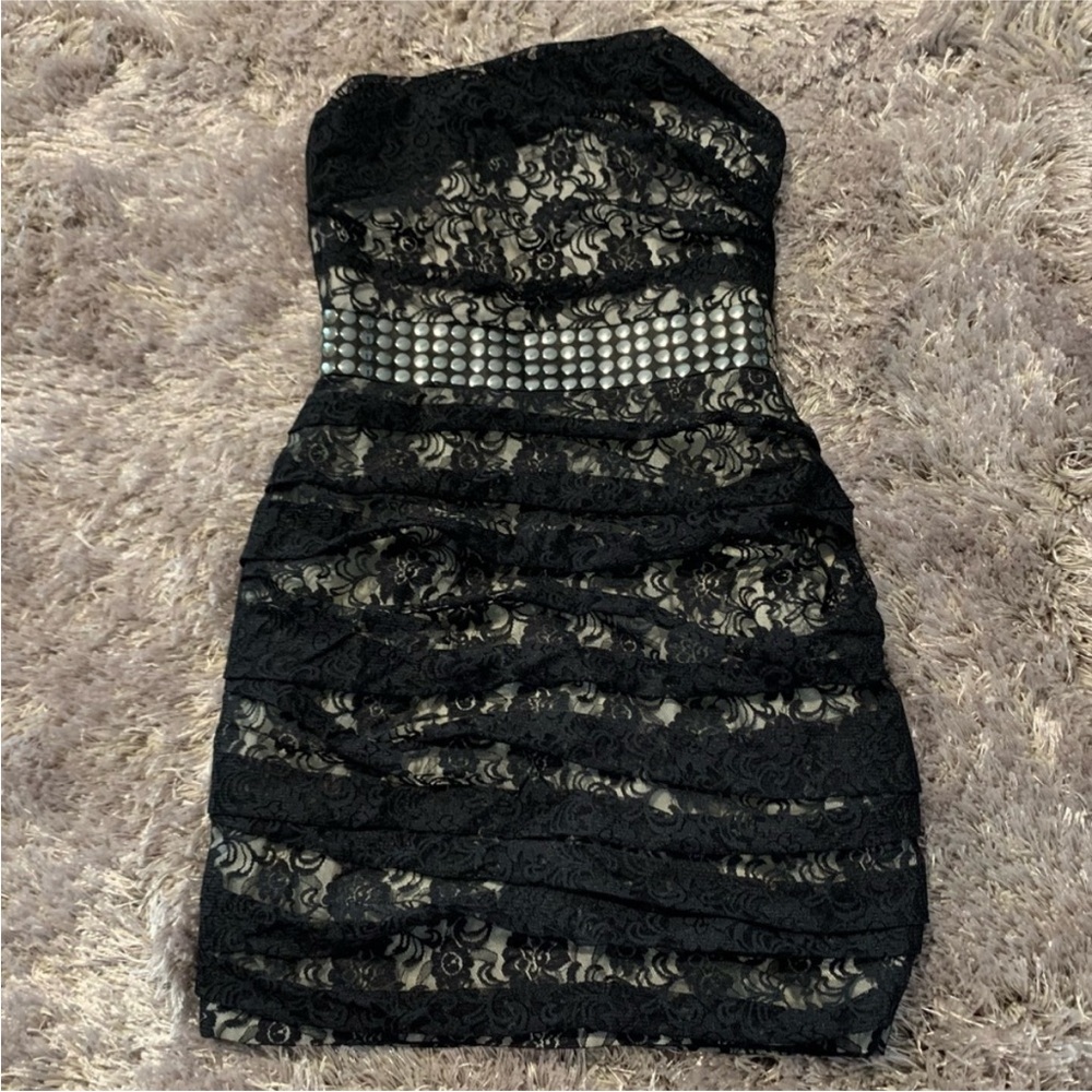 Jill Stuart Y2K Lace Overlay Black and Cream Mini Dress